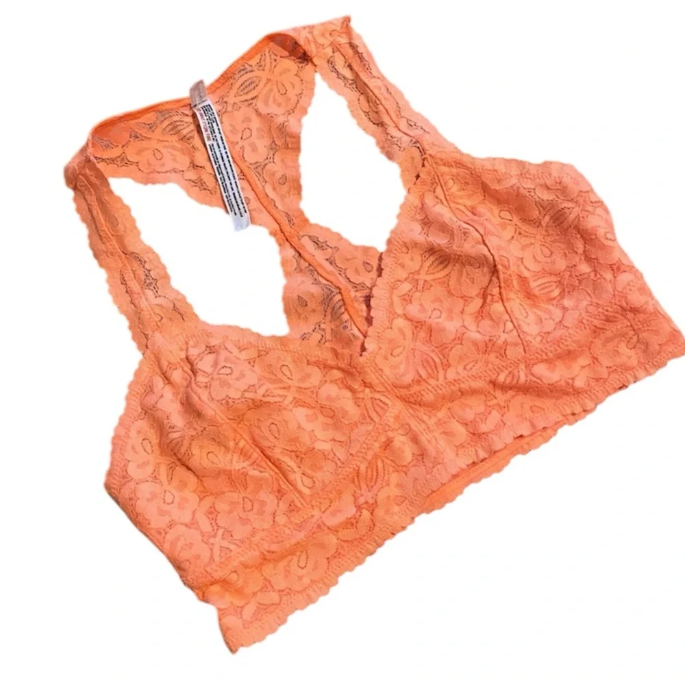 Free People Orange Galloon Lace Racerback‎ Bralette Size Small